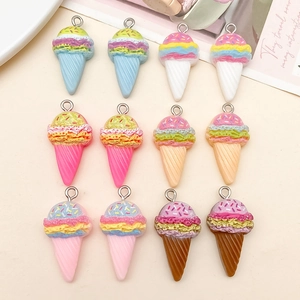 Simulation Resin Ice Cream Cone Pendants Colorful 3D Food Charms With Metal Loop For DIY Keychain Phone Chain Jewelry Making Accessories