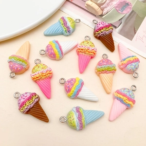 Colorful resin ice cream cone charms with metal loops for DIY jewelry making and crafts