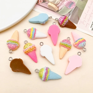Colorful resin mini ice cream cone charms with metal hooks for DIY jewelry and keychains