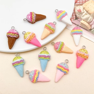 Set of colorful resin ice cream cone charms with metal hooks for DIY jewelry and keychains