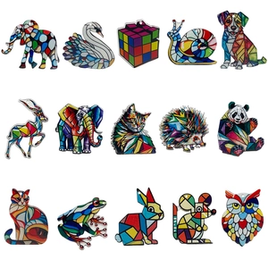 Lot de 15 breloques animaux en acrylique avec motifs de mosaïque géométrique colorée