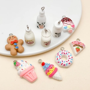 Set of cute resin food charms including milk bottles, donuts and cakes for DIY jewelry