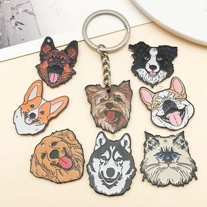 Porte-clés animaux mignons en acrylique avec chats et chiens et anneaux en métal