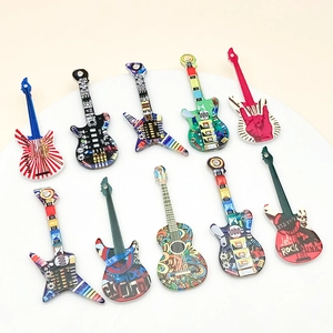 Set of 10 colorful acrylic electric guitar pendants with rock and punk graphic prints
