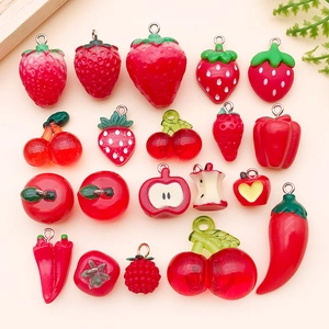 3D Resin Alloy Fruit Vegetable Charms For DIY Earring Necklace Keychain Making Red Strawberry Apple Cherry Pepper Pendants