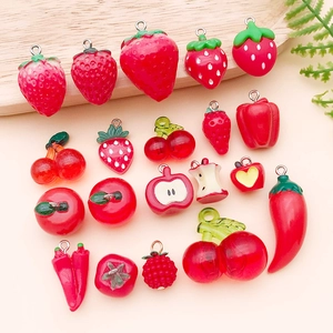 Assorted red resin fruit and vegetable charms for DIY jewelry and earring making