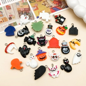 Halloween resin charms set featuring pumpkin ghost and bat shapes for DIY jewelry making