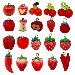 DIY resin 3D fruit and vegetable pendants including red apple strawberry and cherry charms