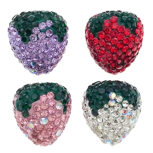 Set de cuatro cuentas de fresa de cristal de 16x17 mm en púrpura, rojo, rosa y plata para DIY