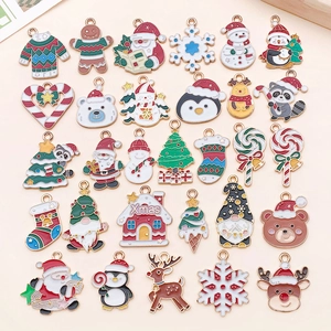 Zinc Alloy Enamel Christmas Pendants Cartoon Santa Claus Reindeer Snowman Snowflake Tree DIY Jewelry Making Findings Charms