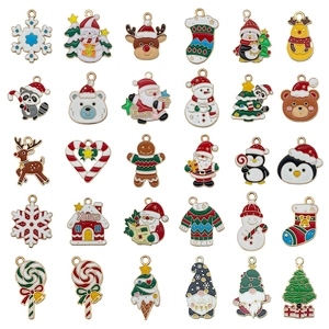 30pcs Christmas alloy enamel charms featuring Santa, reindeer, and festive gold-tone motifs