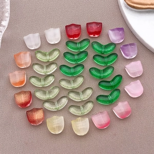 DIY tulip flower and leaf glass beads in various colors for handmade jewelry making