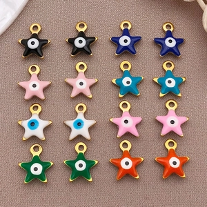 Colgantes ojo turco en forma de estrella con esmalte de colores y bordes dorados