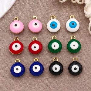 Set de 12 colgantes redondos esmaltados de ojo turco para hacer bisutería DIY en oro