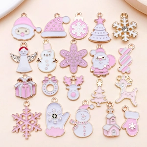 Set Ciondoli Natalizi in Smalto Rosa Bianco Fai-da-te Lega di Zinco Fiocco di Neve Babbo Natale Albero di Natale Pupazzo di Neve Renna Scatola Regalo Angelo Pendente Per Accessori Gioielli