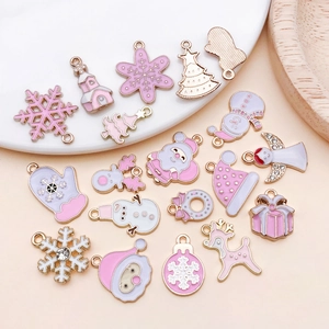 Set di ciondoli natalizi rosa e oro con smalto, fiocco e albero per gioielli fai da te