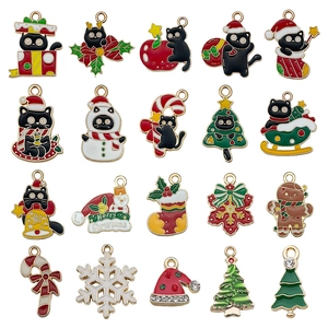 Lot de 20 breloques de Noël en alliage avec chat, bonhomme de neige et sapin pour bijoux