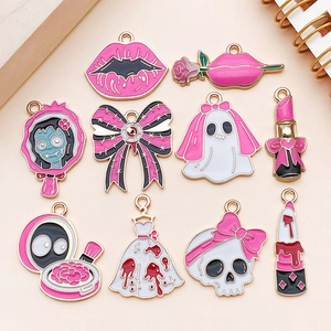 Halloween Rosa Geist Emaille Zinklegierung Anhänger Skelett Schleife Spiegel Lippen Lippenstift Formen Für DIY Schmuckherstellung Zubehör