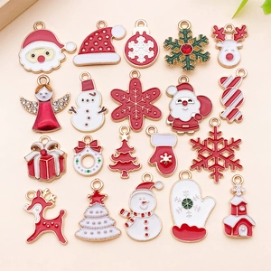 Alloy Drip Oil Christmas Pendants For DIY Jewelry Making Santa Snowman Reindeer Snowflake Enamel Charms For Holiday Party