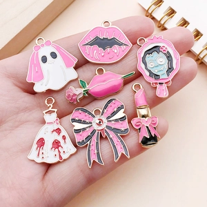 Halloween Anhänger aus Legierung in Rosa und Schwarz für DIY Schmuckherstellung