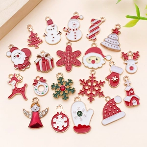 20-piece set of Christmas alloy drip oil pendants with Santa, reindeer and snowflake charms