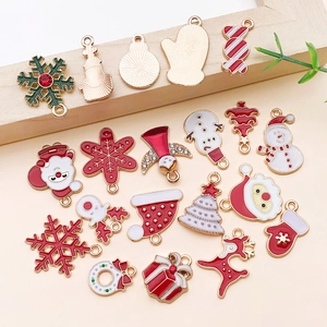 Christmas themed alloy oil drip charms set featuring Santa Claus elk and snowflake pendants