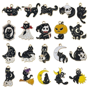 Halloween bedels set zwarte kat met maan en vleermuis voor DIY-sieraden maken