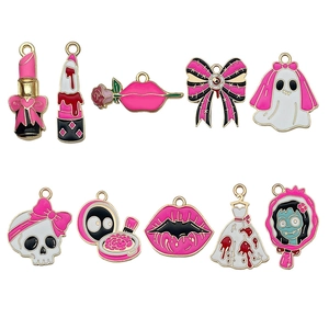 Halloween Anhänger Set mit rosa Geistern und Totenköpfen für DIY Schmuckherstellung