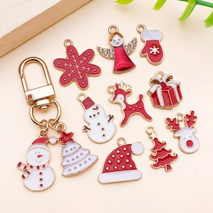 Set of ten assorted red and white Christmas enamel charms for DIY jewelry and accessories