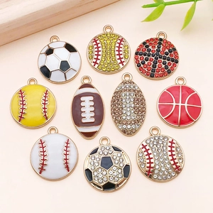 Assorted sports charms including soccer, basketball and baseball with rhinestones for DIY