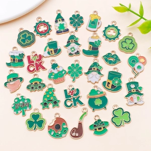 St. Patrick's Day clover and gnome charms set for DIY jewelry making in green and gold