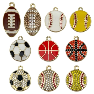 DIY alloy sports ball pendants with enamel and rhinestones for jewelry making