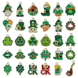 30pcs St. Patrick's Day enamel charms set with green shamrocks, hats and gold boots