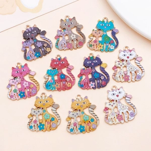 Bunte Emaille-Katzenanhänger aus Zinklegierung für DIY-Schmuck und Schlüsselanhänger