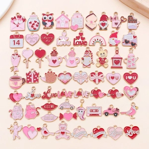Dijes de Aleación de Zinc Esmaltados en Rosa y Rojo para el Día de San Valentín con Diseño de Corazón y Oso para la Fabricación de Joyas DIY Accesorios para Collares Pulseras