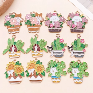 Breloques en Alliage d'Émail Chien Plante en Pot Accessoires de Bijoux DIY Pour Boucles d'Oreilles Colliers Porte-Clés Cadeau