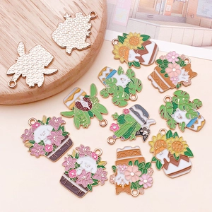 Pendentifs mignons en alliage d'émail plantes et chiens pour création bijoux DIY