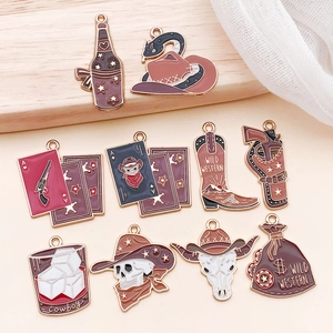 Retro Western cowboy enamel alloy charms featuring boots skull and pistol patterns