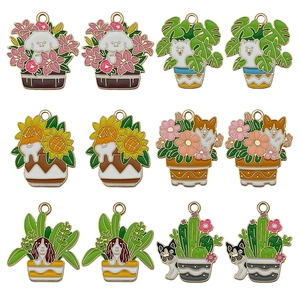 Pendentifs en émail avec chiens et plantes en pot pour boucles d'oreilles et colliers
