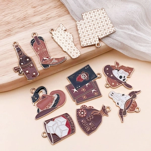 Retro western cowboy enamel charms set with boots and skulls for DIY jewelry making