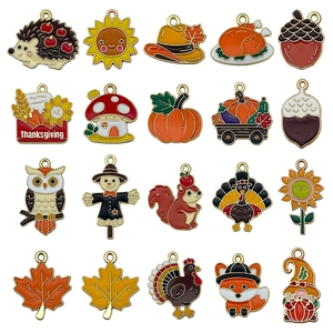 Lot de 20 pendentifs émaillés de Thanksgiving avec citrouille hibou écureuil et feuilles d'érable