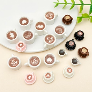 Miniature resin coffee cup pendants with heart latte art for DIY jewelry making
