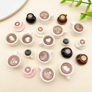 Miniature resin coffee cups with heart latte art for DIY dollhouse jewelry accessories