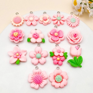 15Pcs Mixed Pink Resin Flower Pendants Rose Tulip Sunflower Daisy For DIY Jewelry Making Crafts Necklace Earrings Accessories