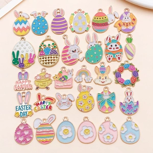 Easter Rabbit Egg Alloy Enamel Pendants DIY Jewelry Charms For Bracelet Necklace Craft Cartoon Festive Accessories