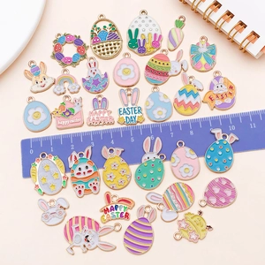 Colorful Easter bunny and egg enamel alloy charms for DIY jewelry making set
