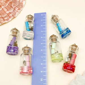Mini resin message drift bottle pendants in multiple colors with cork and metal ring