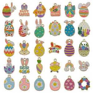 30-piece set of colorful Easter enamel charms featuring bunnies, eggs and carrots for DIY crafts
