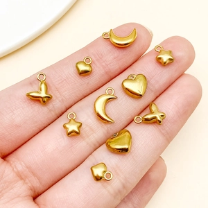 Gold plated stainless steel charms set including heart, moon, and star for DIY jewelry