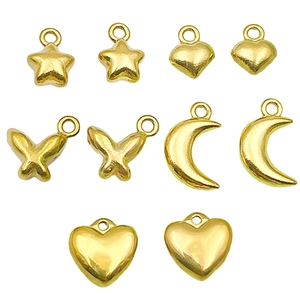Gold-plated stainless steel charms including star, heart, butterfly, and moon for DIY jewelry